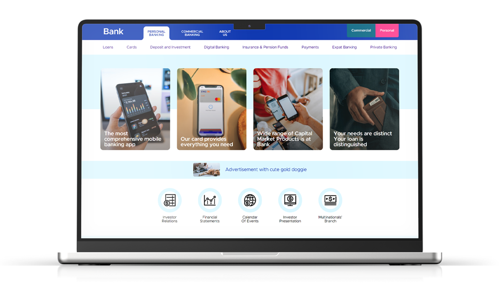 laptop with bank website